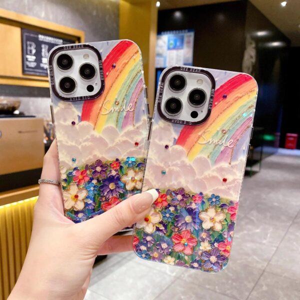 Rainbow oily glossy silicon case for iphone 11 to 16 pro max