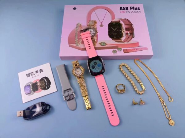 A58 Plus Smart watch 2.01inch Screen Heart Rate Band Sports Smartwatch Women 8in1 Necklace Earrings Bracelet Ring Gift - Image 2