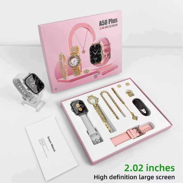 A58 Plus Smart watch 2.01inch Screen Heart Rate Band Sports Smartwatch Women 8in1 Necklace Earrings Bracelet Ring Gift - Image 7