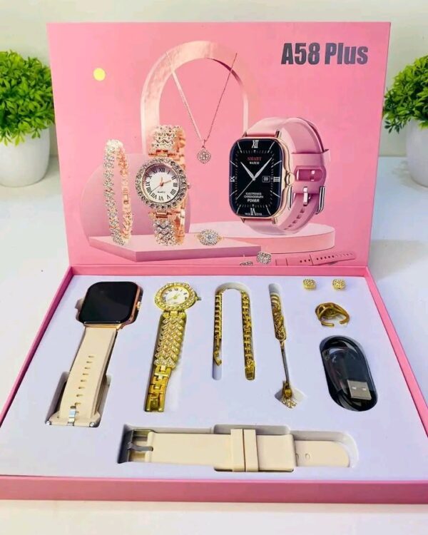 A58 Plus Smart watch 2.01inch Screen Heart Rate Band Sports Smartwatch Women 8in1 Necklace Earrings Bracelet Ring Gift